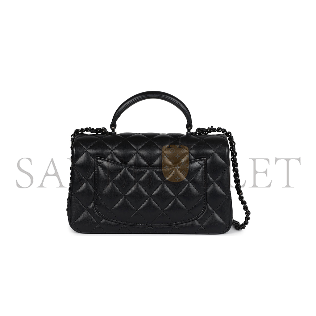 Ch*el master mini rectangular top handle flap bag so black lambskin as2431 (20*13*6cm)